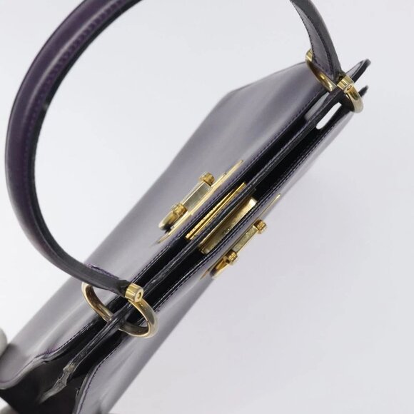 CELINE Hand Bag Leather Purple Gold Auth - Picture 10 of 16